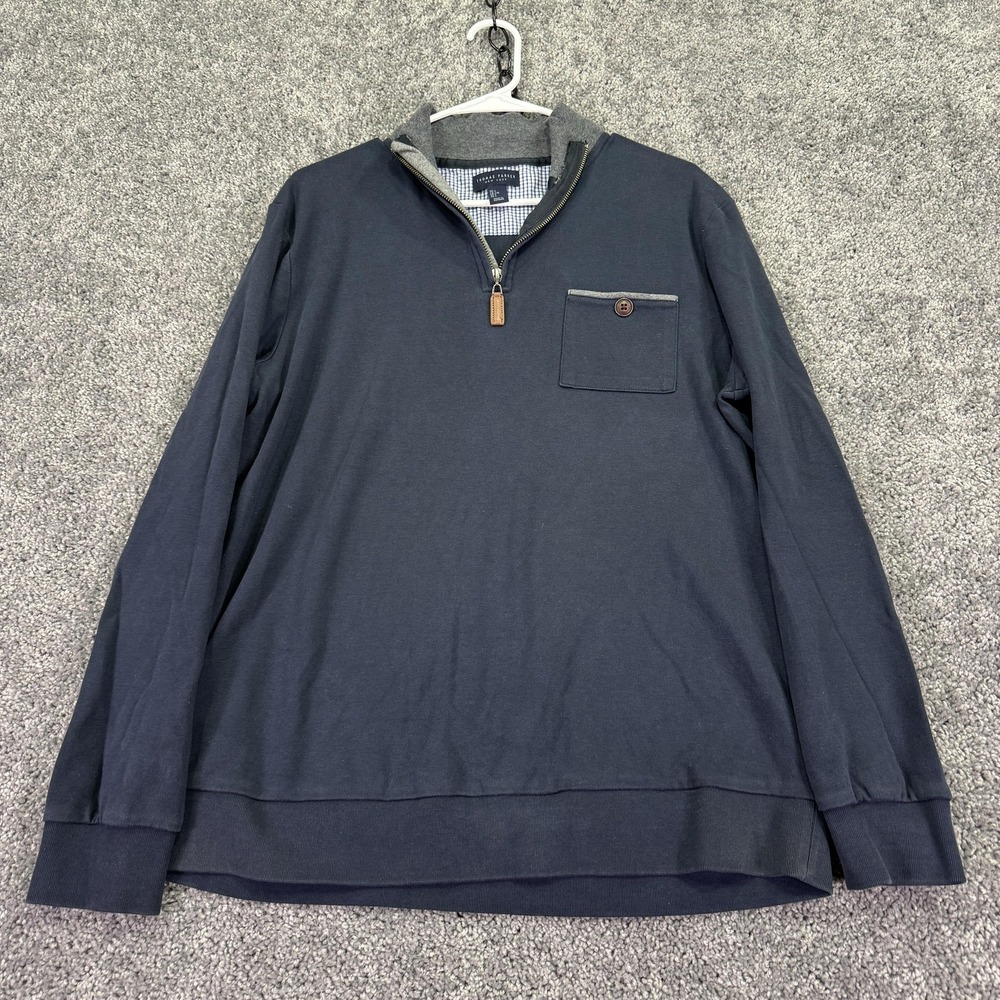 Thomas Parker Sweatshirt Mens Large Blue 1/4 Zip Mock Neck Pocket Pullover